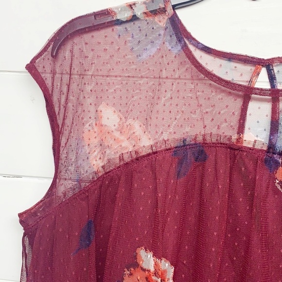 Maurices Floral‎ Maroon Tulle Top - Picture 2 of 9